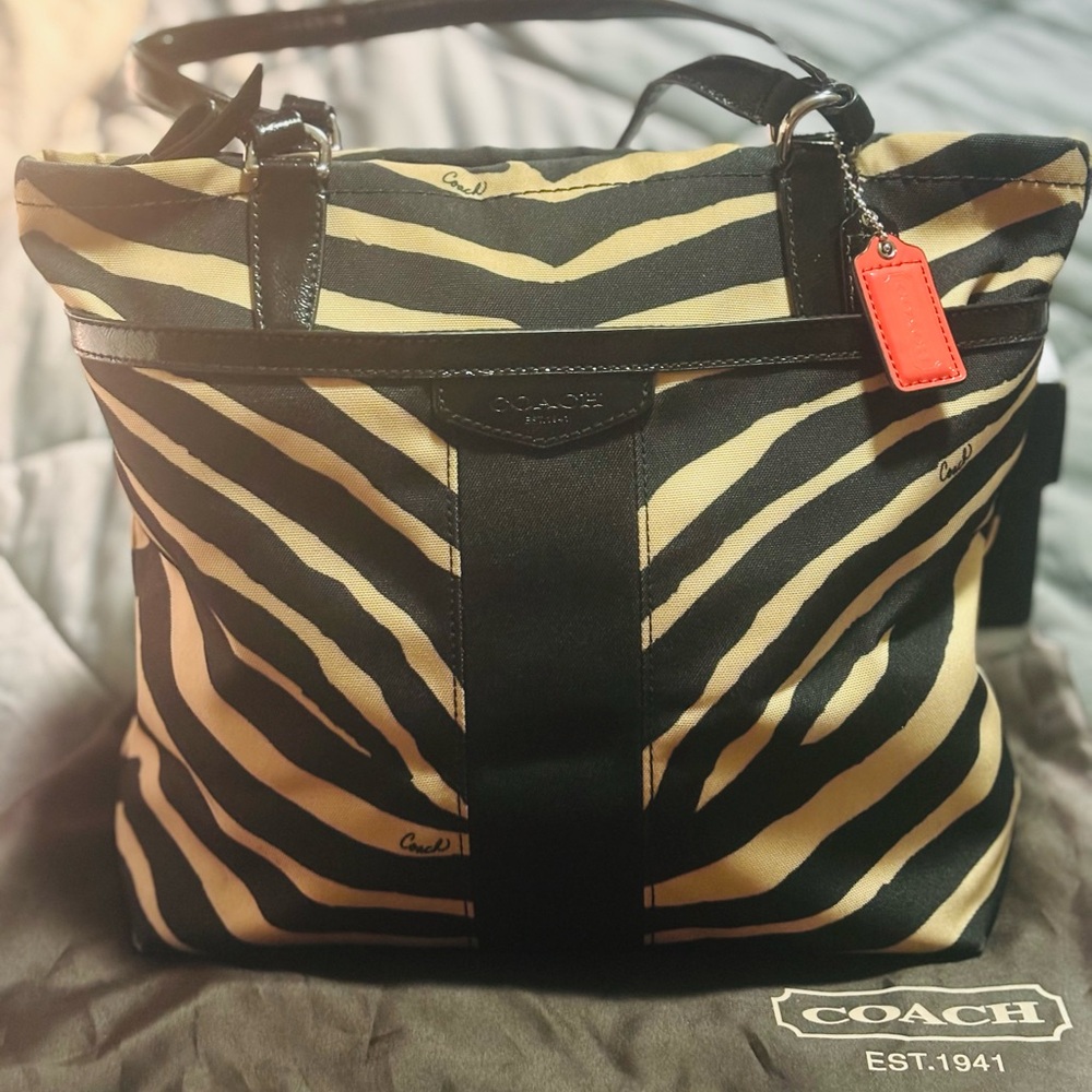 Coach Zebra Stripe Canvas Tote – Bold Print – Rare Find!